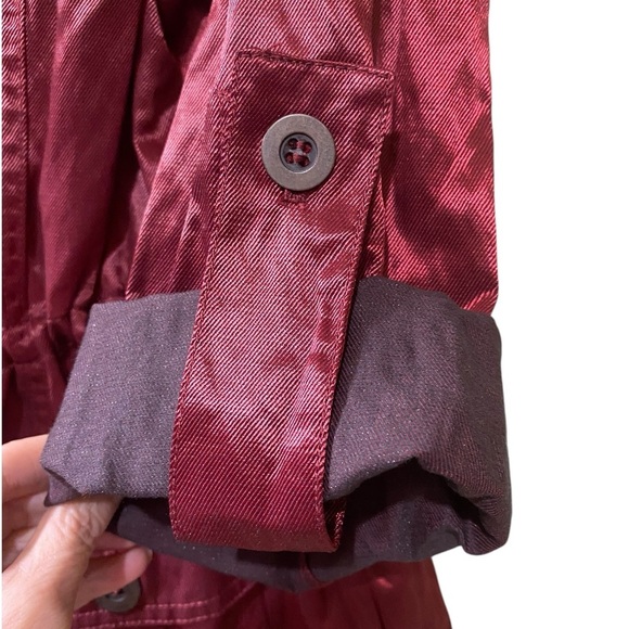 Metallic Red Utility Cargo Raincoat Button Front Drawstring Ruby Rd Size 18 - Picture 5 of 15